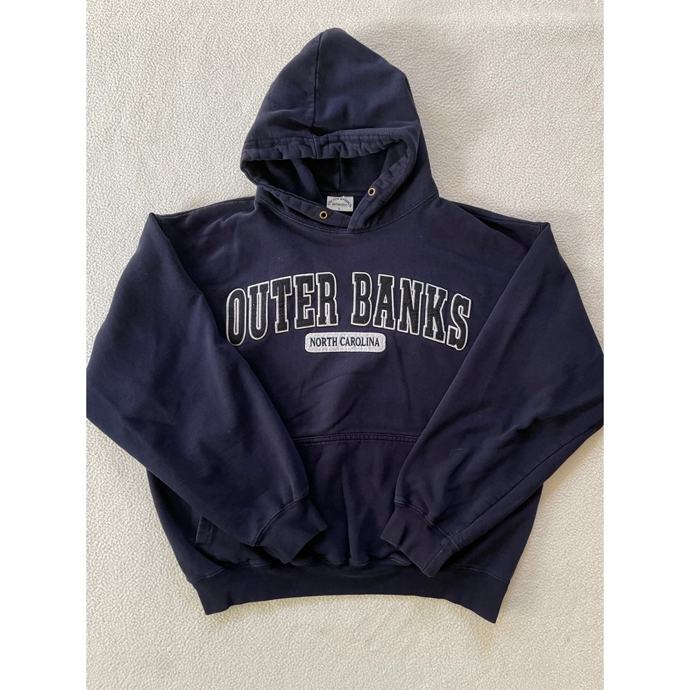 Outer Banks Mens Large Hoodie Navy Blue North Carolina Patch Spellout Souvenir
